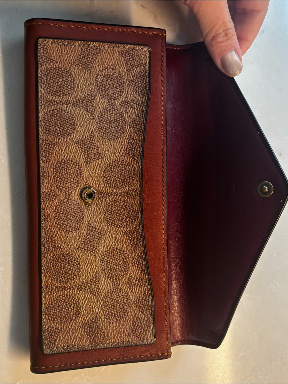 Coach Brown Signature Leather Wallet with Black Leather Flap/Gold Hardware - Picture 4 of 10